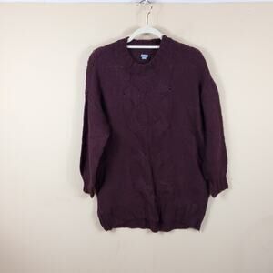 American Eagle Burgundy Cable Knit Oversized Crewneck Sweater Size XS